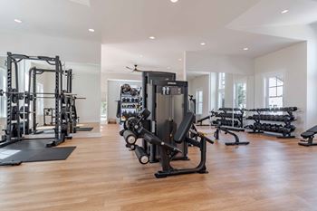 Club-quality fitness center with peloton pods